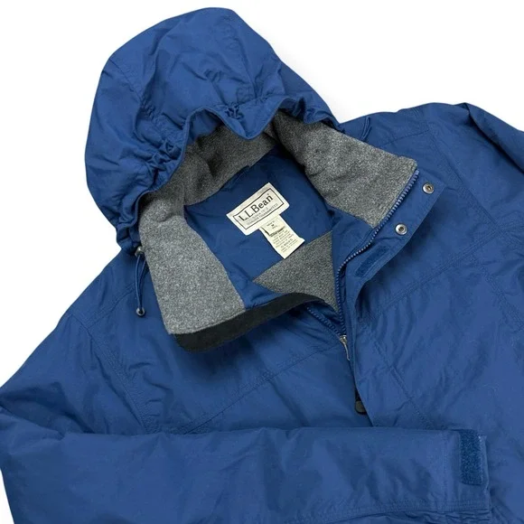 VTG LL Bean Men's Nylon Full Zip Insulated Hooded Jacket Blue Size Medium Blue‎